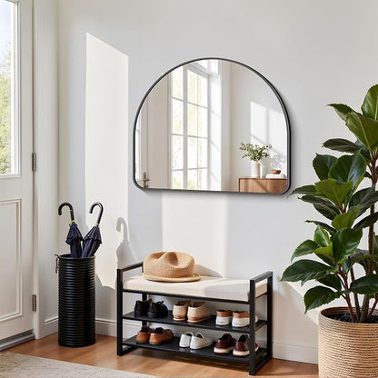 FORBATH Arched Bathroom Mirror 36x30 Inch, Black Bathroom Mirror Wall Mounted Modern Aluminum Alloy Frame Arch Mirror for Bedroom Living Room Entryway, Hanging or Leaning Against Wall