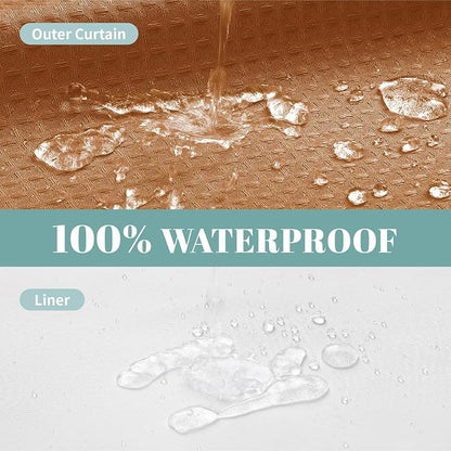 No Hook Waffle Shower Curtain with Snap-in Liner, 71x74 Inch, Burnt Orange | 230 GSM waffle weave fabric, waterproof liner set with 2 bottom magnets, mesh top window, washable, for bathroom or hotel use