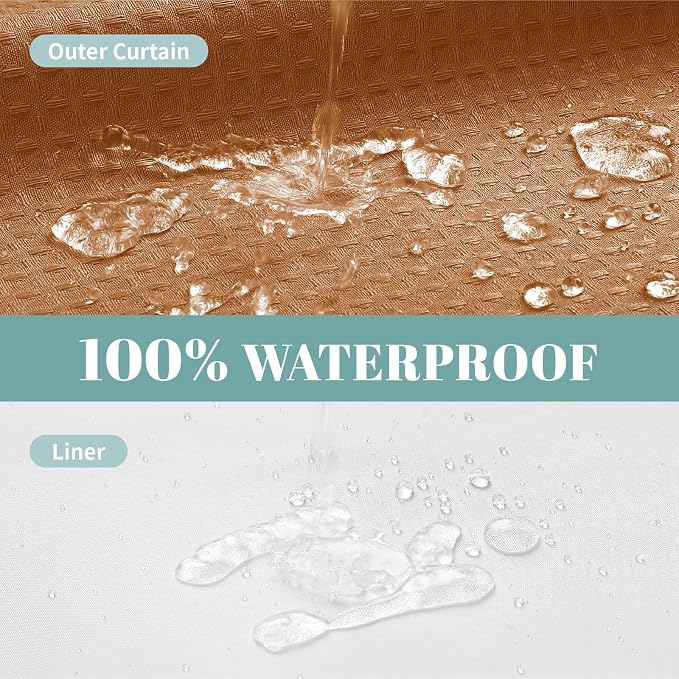 No Hook Long Waffle Shower Curtain, Snap-In Liner, 71x86 in, Burnt Orange | 230 GSM waffle weave fabric, waterproof liner set with 2 bottom magnets, mesh top window, washable, for bathroom or hotel use