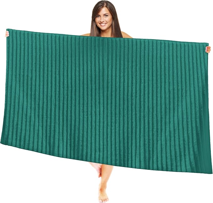 Elegant Comfort 100% Turkish Cotton Corduroy Ribbed Luxury Jumbo Bath Towel Ultra Soft - 35 x 70 Inch - Luxury Spa Premium Hotel Quality Highly Absorbent and Quick Dry Large Bath Towel, Turquoise