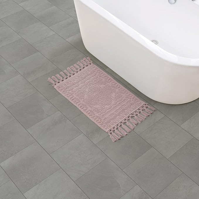 French Connection Nellore Bathroom Rugs, Woven and Beaded, Durable Bath Rugs, Thick Bath Mats for Bathroom and Shower Rugs, 17" x 28", Dusty Pink