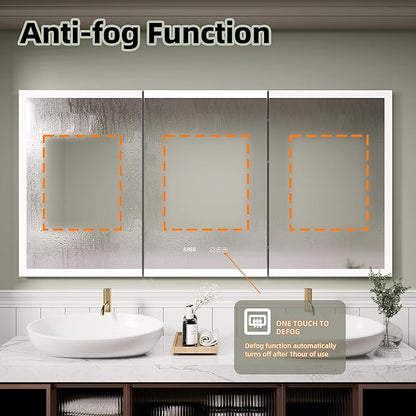 Recessed Medicine Cabinet with Mirror 48 x 30 Inch Led Medicine Cabinet for Bathroom Wall Mount Lighted Medicine Cabinet with Storage, 3 Colour Lights Dimmable Defog, Time/Temp Display