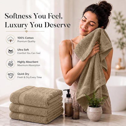 DAN RIVER 600 GSM Cotton Large Bath Towels Set of 4, 27 x 54 Inches, Tan | Larger & Lighter Weight Towels for Bathroom - Highly Absorbent & Quick Dry 100% Cotton Bath Towel Set for Home, Spa & Hotel