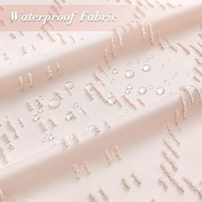 Extra Long Light Pink Boho Woven Fabric Shower Curtain with Tassel 72 x 84, Pink Bohemia Tufted Chevron Striped Chic Textured, Modern Farmhouse Minimalist Waterproof Curtain for Bathroom