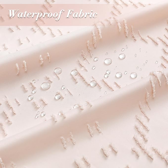 Light Pink Boho Fabric Shower Curtain with Tassel 72x78, Tufted Textured | Modern Farmhouse Curtain for Bathroom, Long Bathroom Curtain, Minimalist Decor, Waterproof