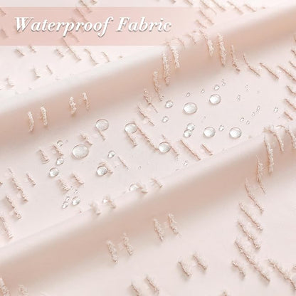 Light Pink Boho Fabric Shower Curtain with Tassel 72x78, Tufted Textured | Modern Farmhouse Curtain for Bathroom, Long Bathroom Curtain, Minimalist Decor, Waterproof