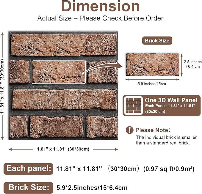 3D Brick Wall Panels Peel and Stick,10Pcs Self Adhesive PVC Tiles | 11.81*11.81 Inch, Waterproof, Self-Adhesive Wall Tiles, Wallpaper for Accent Walls, Kitchen, Bathroom, Bedroom, Office Decor