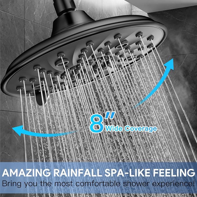 FEELSO Shower Head with Handheld Spray, 8" High Pressure Rain Showerhead | 7+8 Modes Dual Shower Head, Anti-Clog Nozzles, 71” Shower Hose Extra Long, Adjustable Holder, Shower Separately or Together