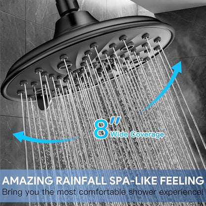 FEELSO Shower Head with Handheld Spray, 8" High Pressure Rain Showerhead | 7+8 Modes Dual Shower Head, Anti-Clog Nozzles, 71” Shower Hose Extra Long, Adjustable Holder, Shower Separately or Together