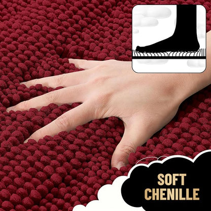 OLANLY Thick Bathroom Rugs 36x24, Soft Chenille Striped Bath Rugs, Red | Rubber Backing, Machine Wash, Extra Absorbent Bath Mats for Bathroom Floor, Tub and Shower, Home Decor Accessories