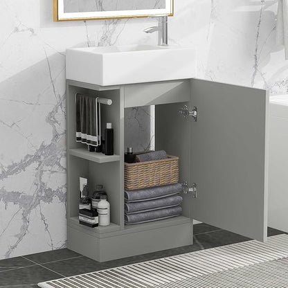 Merax Bathroom Vanity with Sink 18.6 Inch, Cabinet with Storage Shelf & Toilet Paper Holder, Left or Right Available,