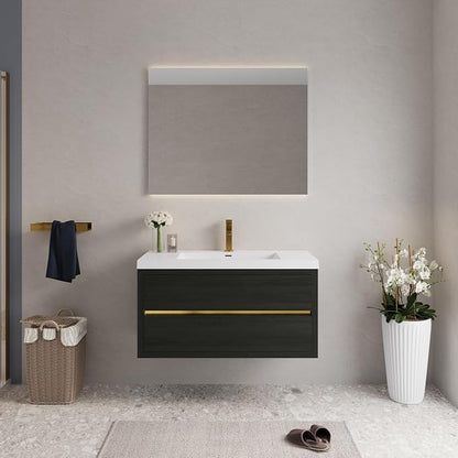 42" Floating Bathroom Vanity with Sink, Wall-Mounted Bathroom Storage Vanity Cabinet with Resin Top Basin and Soft Close Drawers, Fully Assembled, Espresso Wood
