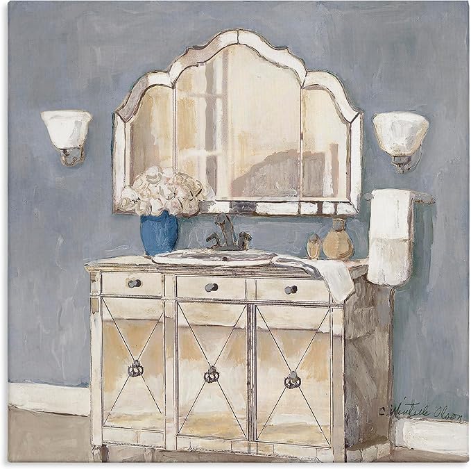 Traditional Bathroom Sink Mirror Floral, 24 x 24 Inch Canvas Wall Art | Stupell Industries · By Charlene Olson · Ready to hang · Ideal for bathroom or hallway · Made in USA