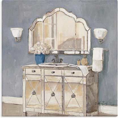 Traditional Bathroom Sink Mirror Floral, 30 x 30 Inch Canvas Wall Art | Stupell Industries · By Charlene Olson · Ready to hang · Ideal for bathroom or hallway · Made in USA