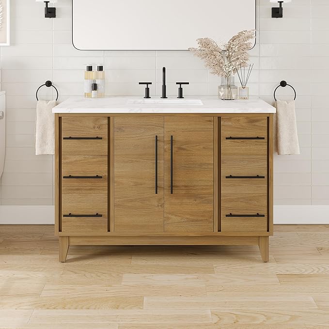 Eviva Graham 48 in. Oak Single Sink Bath Vanity with Arabescato Engineered Stone Top and Undermount Porcelain Sink