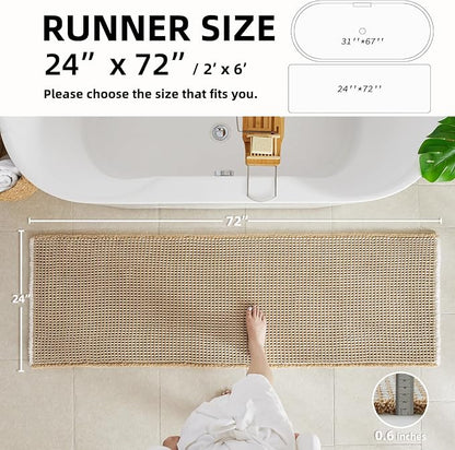 TYUU Waffle Runner Rug Bathroom, Long Boho Bath Mat, 72x24 Khaki & White | Super Absorbent Quick Dry Bath Rug, Non-Slip Backing, Soft Waffle Washable Farmhouse Bathroom Mats, Tub, Shower & Home Decor