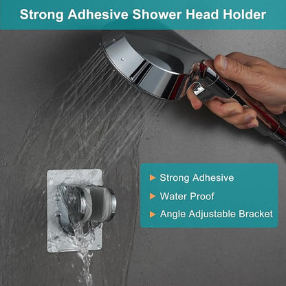 GwernKB Handheld Shower Head with ON OFF Switch & 79in Stainless Steel Hose | Built-in Power Spray,7-Setting High Pressure Spray with Bracket & Extra No Drilling Wall Shower Holder for Lower Mount,Silver