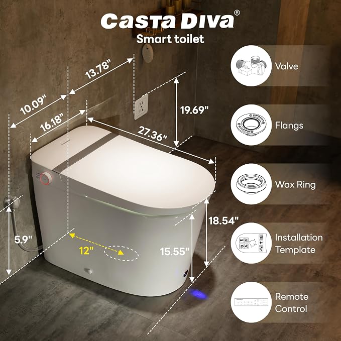 Smart Toilet with Auto Open Close, ADA Comfort Height(K050Max) | 1000g MaP Flush, Heated Seat & Foam Dispenser, Foot Sensor, Auto & Blackout Flush, Bidet Toilet with Tank Built in