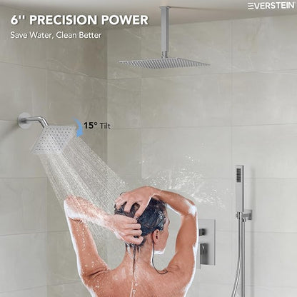 10" High-Pressure Rainfall Shower Faucet, Celling Mount Dual Shower Head System, Brushed Nickel