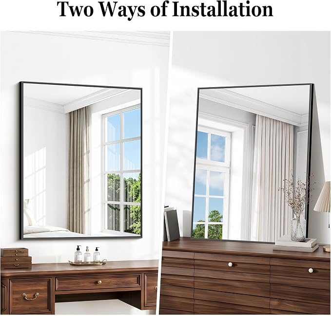 DESBING Black Bathroom Mirror for Wall, 30x36 Inch Rectangle Mirrors with Metal Frame, Modern Vanity Wall Mirror Decor for Entryway Hangs, Bathroom Living Room Horizontal or Vertical