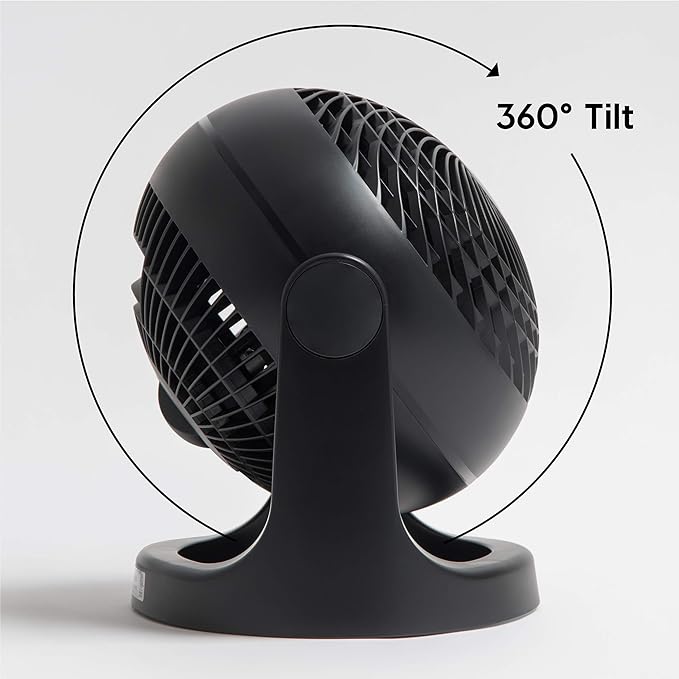 IRIS USA WOOZOO Desk Fan, Air Circulator, 3 Speeds, 52ft Max Air Distance, 360° Adjustable Tilt, 30 db Quiet Motor, Fan for Bedroom, Office, Dorm, Medium, Black