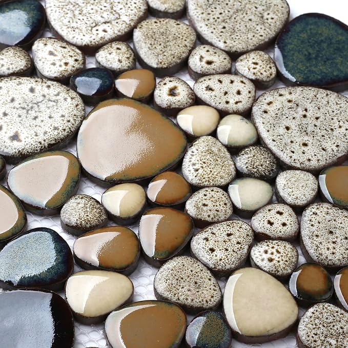 Pebble Shower Floor Tile Bathroom Beige Wall Backsplash Mosaic Tiles (5 Sheets)