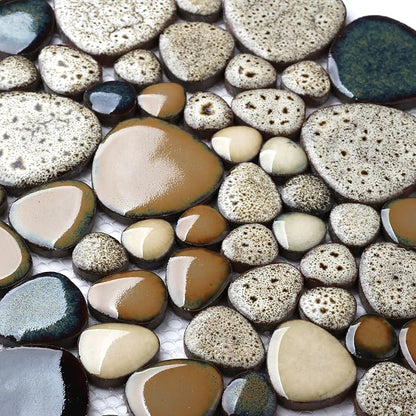 Pebble Shower Floor Tile Bathroom Beige Wall Backsplash Mosaic Tiles (5 Sheets)