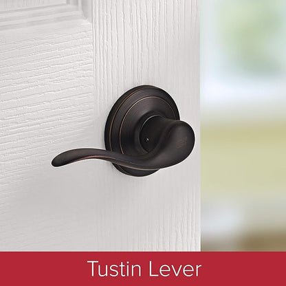 Kwikset Avalon Front Door Handle No Lock, Entry Handleset Exterior with Interior Reversible Handed Lever, Non-Locking, Venetian Bronze, Deadbolt Not Included, with Microban Protection