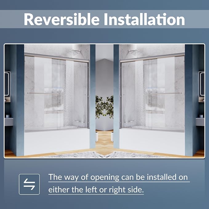 SUNNY SHOWER Bathtub Shower Door 60" W x 62" H Semi-Frameless Double Sliding Design Glass Shower Tub Door, Brushed Nickel Finish