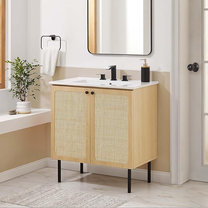 Modway EEI-6695-OAK-WHI Chaucer 30" Bathroom Vanity, Oak White
