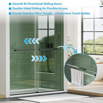 Framed Shower Door 44-48 inch W×74 inch H – Glass Shower Door, Stainless Steel Square Rail, Double Sliding Shower Glass Door, 6mm Tempered Glass, Matte Black