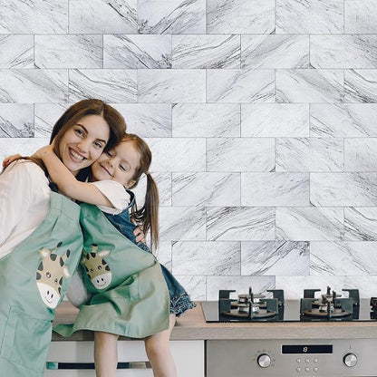 Art3d 102-Pack Peel and Stick Backsplash on Subway Tile, White Granite | 3 x 6 in, PVC, Self Adhesive, Waterproof, Traceless Peel, Modular Splicing, Ideal for Vanities, Bathrooms