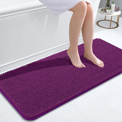 OLANLY Bathroom Runner Rugs 47x20, Extra Soft Absorbent Chenille Bath Rugs | Purple, Quick-Drying Rubber Backing, Washable Long Bath Mat for Bathroom Floor, Tub and Shower, Home Decor Accessories