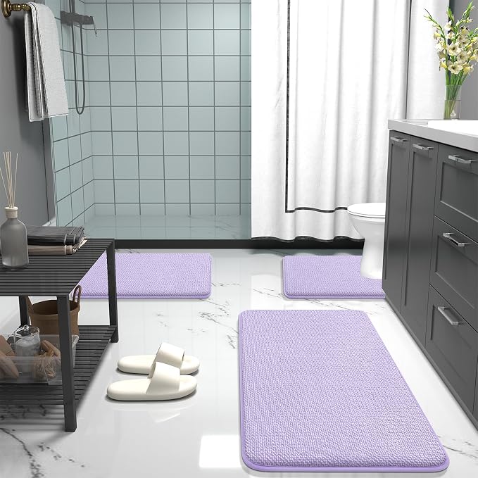 OLANLY Memory Foam Bathroom Runner Rugs 47x20, Absorbent Long Mat, Lavender | Soft Quick Dry Bath Rugs, Non-Slip Carpet, Machine Washable Mat for Bathroom Floor, Tub and Shower, Home Decor Accessories