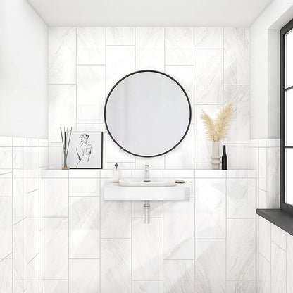Daltile Perpetuo 12" x 24" Porcelain Marble Look Wall & Floor Tile in Polishied Timeless White (9 pieces per carton) (17.01 sqft per carton)