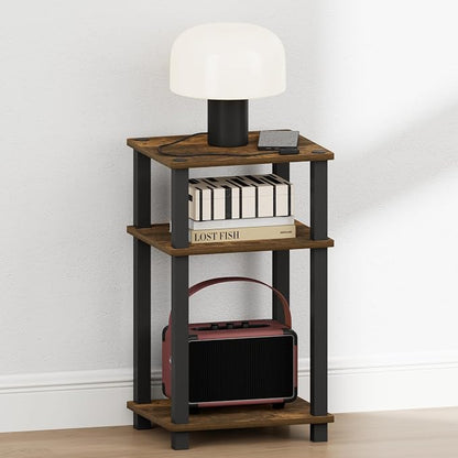Furinno JUST Night Stnad, 3-Tier Nightstand Open Shelf, Toolless Assembly Bedside Table, End Table, Side Table, with Square Tube, for Living Room, Bedroom, Amber Pine