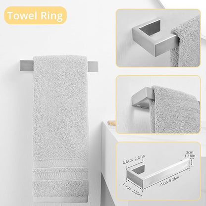 Fapully 23.6-Inch 6 Piece Bathroom Hardware Accessories Set Brushed Nickel | Stainless Steel Wall Mounted Include Towel Bar,Hand Towel Holder,Toilet Paper Holder,Robe Towel Hook,Coat Hook,Towel bar set