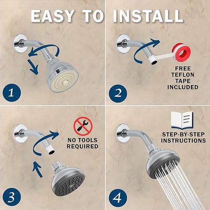 Aqua Elegante Pressure Boosting Shower Head - 1.8 GPM - Polished Chrome | 3 Inch Wall Mount, Water Saving Showerhead, Best For Low Flow Showers With Anti-Clog Nozzles & Adjustable Brass Fitting