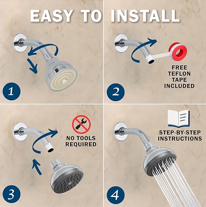Aqua Elegante Pressure Boosting Shower Head - 2.5 GPM - Polished Chrome | 3 Inch Wall Mount, Water Saving Showerhead, Best For Low Flow Showers With Anti-Clog Nozzles & Adjustable Brass Fitting