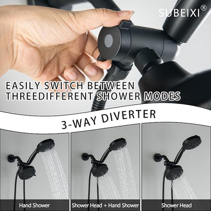 2 Handle Shower Faucet Set with Tub Spout Matte Black Two Handle Shower Faucet Set Complete Tub and Shower Trim Kit, Wall Mount