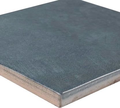 M S International Renzo Denim Glossy Ceramic Square Wall Tile for Bathroom, Kitchen Backsplash, Accent, and Shower - Sample