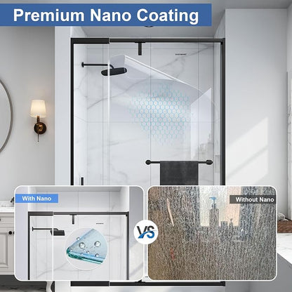 36-42" W x 72" H Semi Frameless Pivot Shower Door Matte Black | 1/4"(6mm) SGCC Tempered Glass with Explosion-Proof Film &Nano Coating,Customizable Width