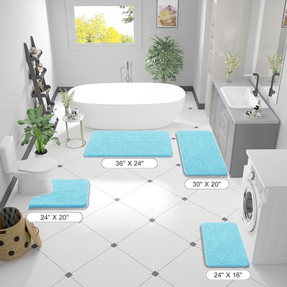 OLANLY Bathroom Runner Rugs 47x24, Extra Soft Absorbent Chenille Bath Rugs | Sky Blue, Quick-Drying Rubber Backing, Washable Long Bath Mat for Bathroom Floor, Tub and Shower, Home Decor Accessories