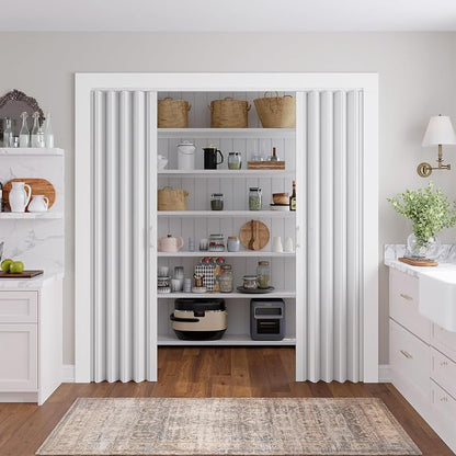 SmartStandard 72x80in Double Accordion Doors Interior, Double Walled, White | Easy to Assemble, Save Space, PVC Accordion Folding Doors for Closet Doorway Basement, with Track and Hardware