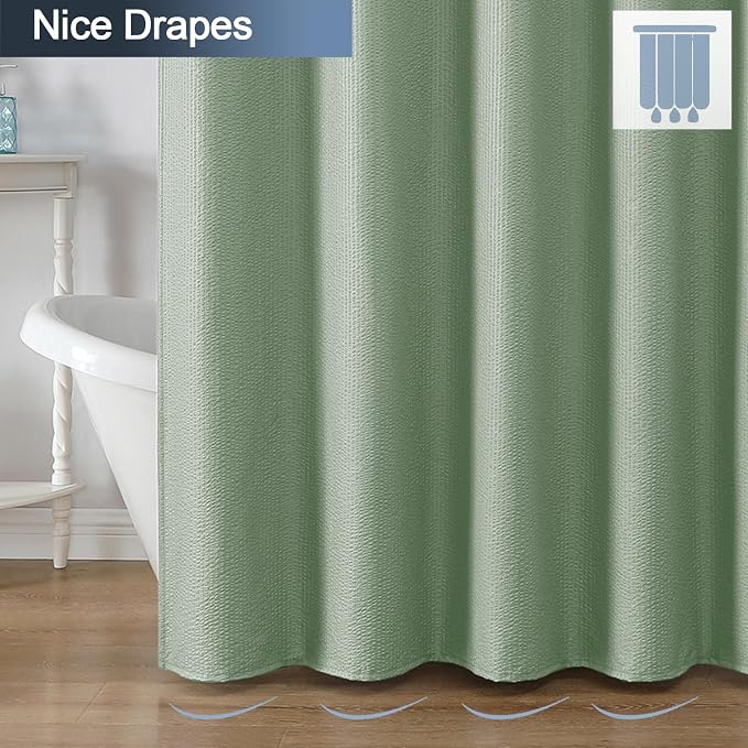 Sage Green Shower Curtain for Bathroom 78 Inches Long, 3D Embossed Textured Fabric Farmhouse Shower Curtain Soft Cloth, Water Repellent, Machine Washable, Hotel Style, 72"W x 78"L, Sage Green