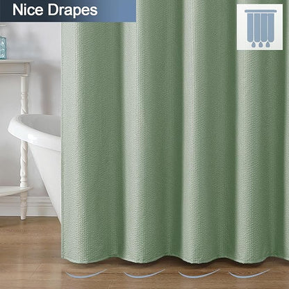 OWENIE Sage Green Shower Curtain for Bathroom 72 Inches Eatra Long, Elegant 3D Embossed Textured Cloth Waffle Shower Curtain, Modern Luxury Hotel Style, Water Repellent, Machine Washable, 48X72
