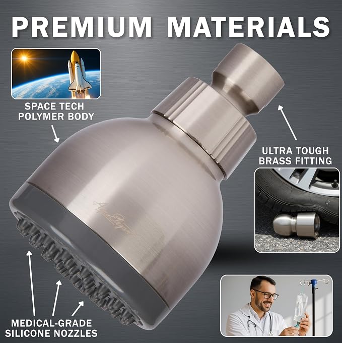 High Pressure Shower Head - 1.8 GPM - Brushed Nickel | Best 3 Inch Wall Mount Bathroom Showerhead For Boosting Low Flow With Anti-Clog Nozzles, Adjustable Brass Ball Joint