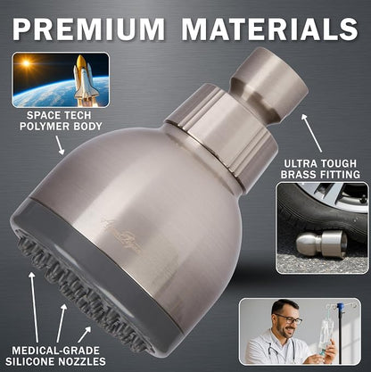 High Pressure Shower Head - 1.8 GPM - Brushed Nickel | Best 3 Inch Wall Mount Bathroom Showerhead For Boosting Low Flow With Anti-Clog Nozzles, Adjustable Brass Ball Joint