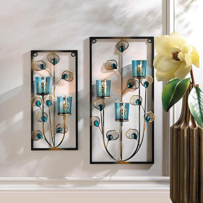 Accent Plus Candle Holder Christmas Decorations Indoor Home Decor Peacock Plume Wall Sconce Candle Holders Christmas Candle Holder Tealight Candle Holder, 7 X 2.5 X 14.75 Inches