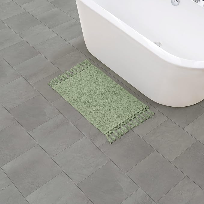 French Connection Nellore Bath Rugs, Woven and Beaded Bath Mats, Durable and Thick Bath Mats for Bathroom and Shower Rugs, 17" x 28", Sage Green